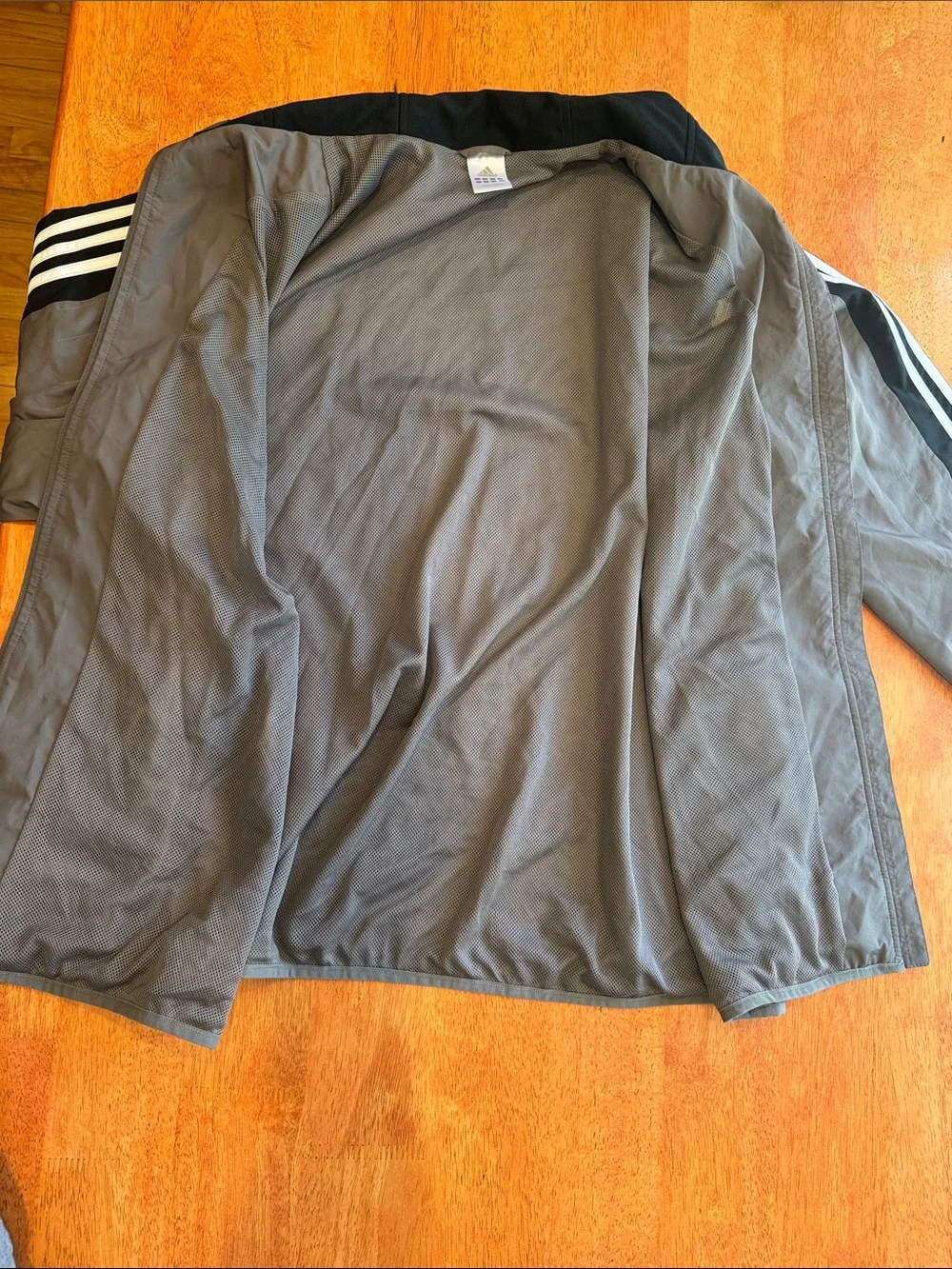 adidas Men's Large L  Gray Windbreaker Jacket with Black & White Stripes